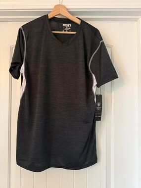 The Reset Black Short-Sleeve V-Neck Performance Tee with White Panels